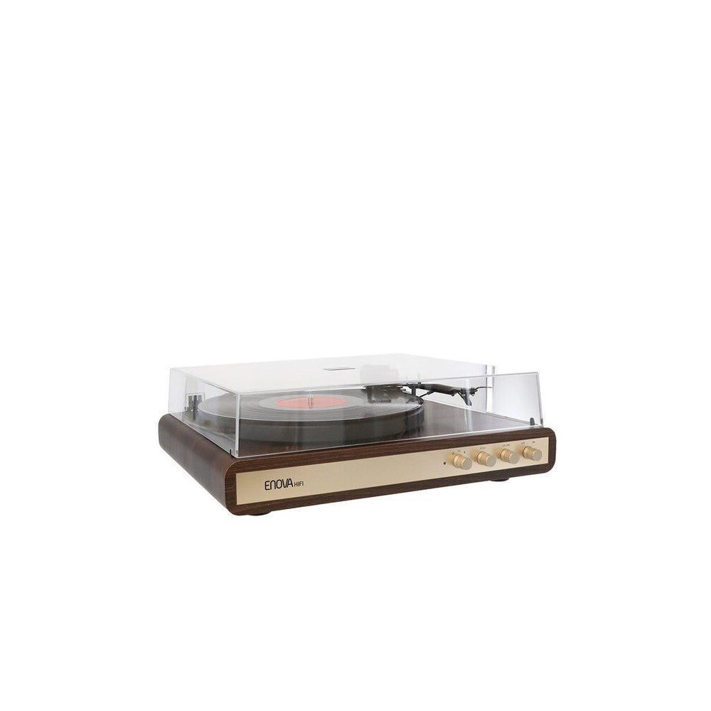 Giradiscos de alta fidelidad Enova Hifi con receptor USB/Bluetooth, 2 x 30 W RMS + altavoces pasivos con acabado en madera oscura