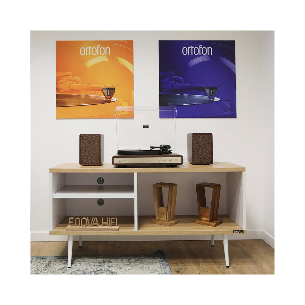 Giradiscos de alta fidelidad Enova Hifi con receptor USB/Bluetooth, 2 x 30 W RMS + altavoces pasivos con acabado en madera oscura