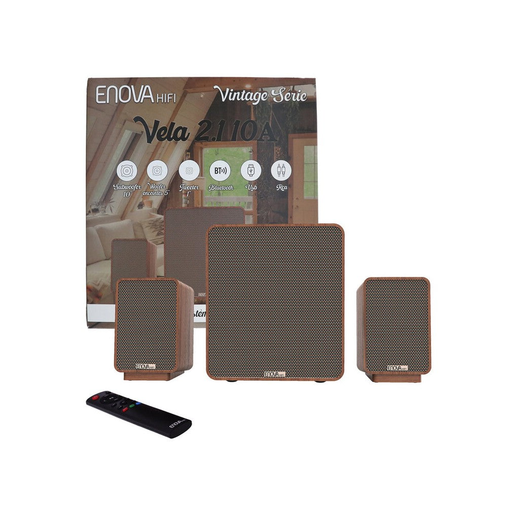 Enova Hifi Compact 2.1 audio system with 2 passive satellite loudspeakers and an active subwoofer, 220 W, Bluetooth connectivity