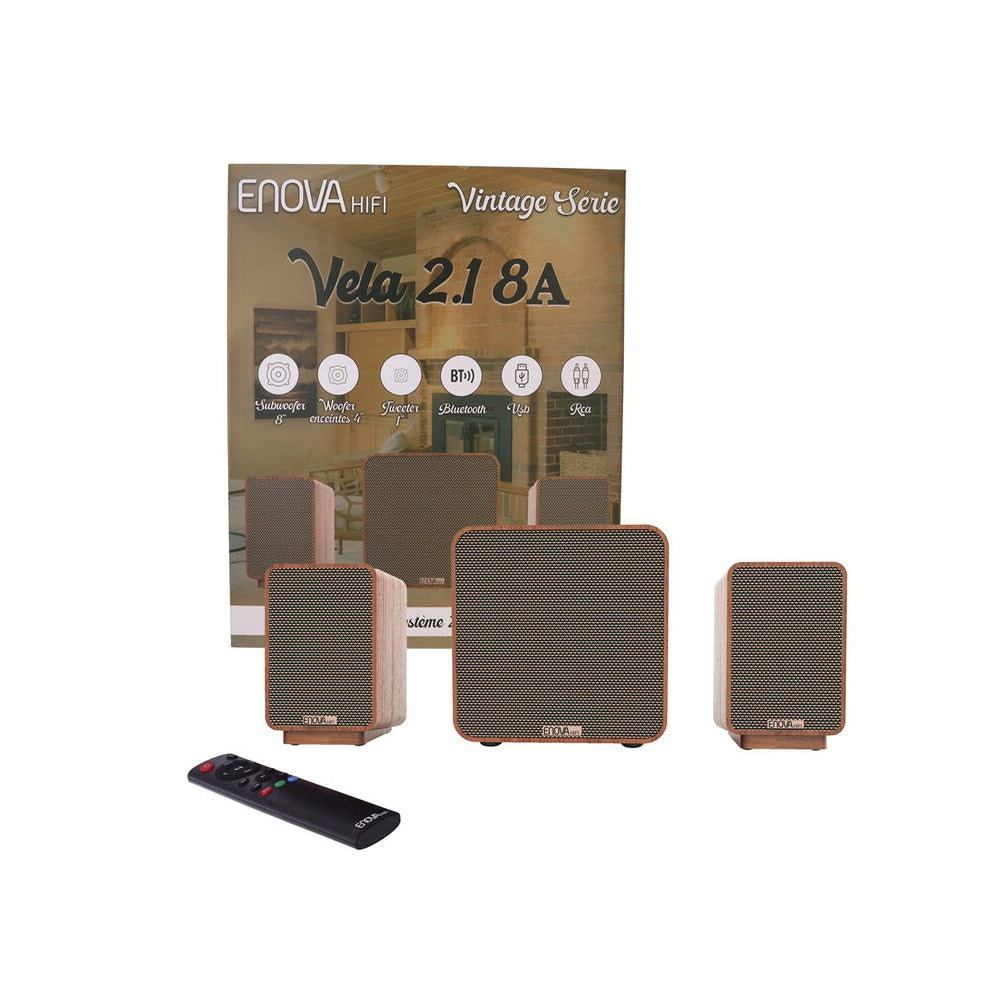 Enova Hifi Compact 2.1 audio system with 2 passive satellite loudspeakers and an active subwoofer, 150 W, Bluetooth connectivity