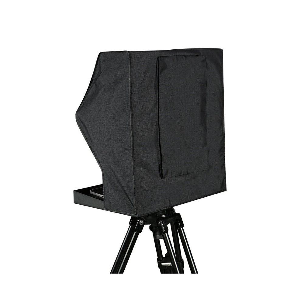 Datavideo teleprompter designed for PTZ cameras, tablet holder instead of an integrated LCD screen, tablets up to 15.6", IP sync