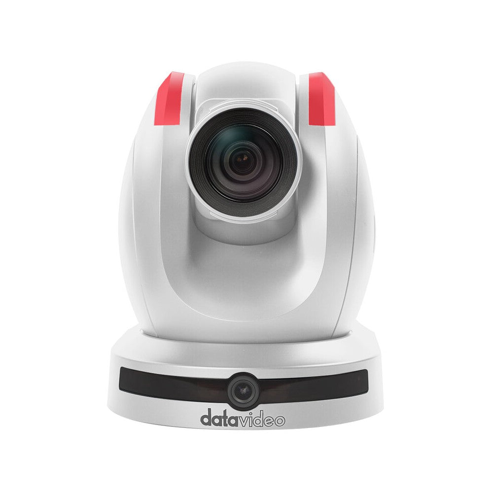 Datavideo Full HD PTZ camera, 1/2.8" Sony CMOS sensor, 30x optical zoom, dual lens system, AI-powered auto-tracking, white