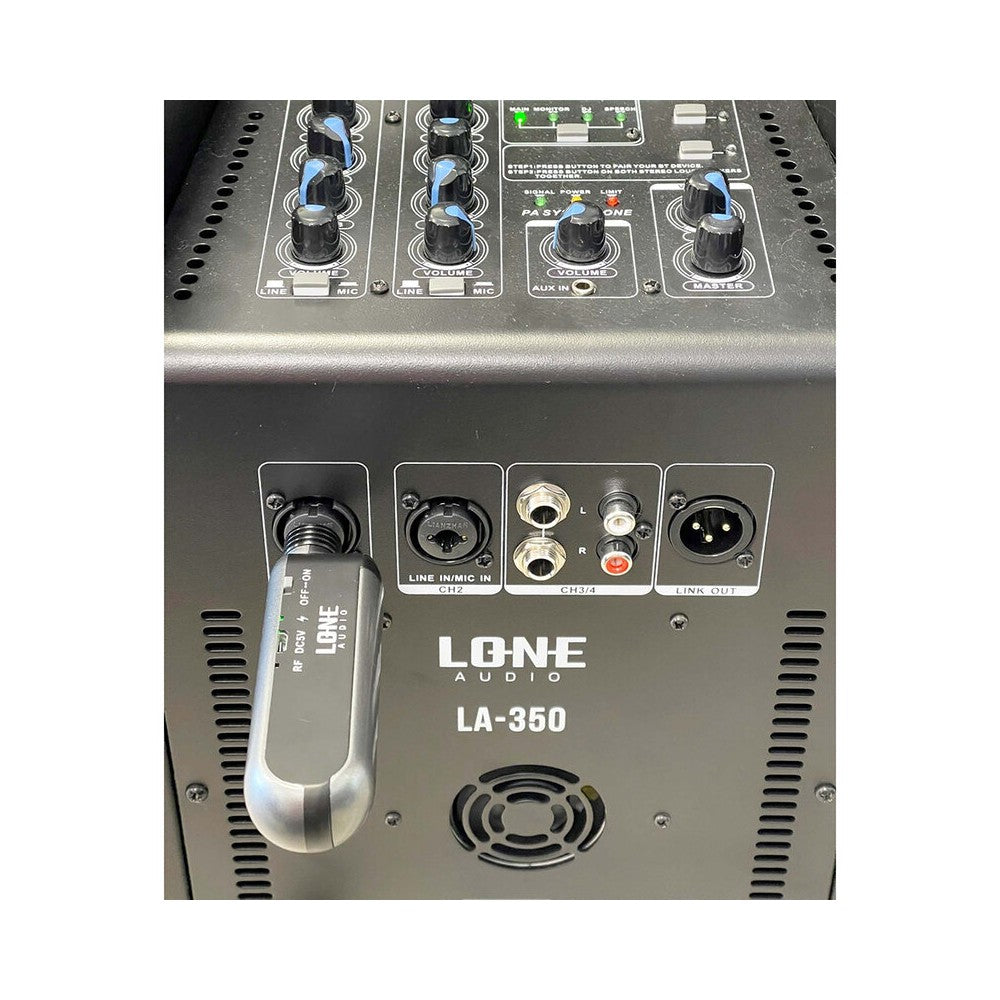 LONE AUDIO Wireless dual microphone system, 2 handheld transmitters, 1 Bluetooth receiver, 60 m range, adjustable settings