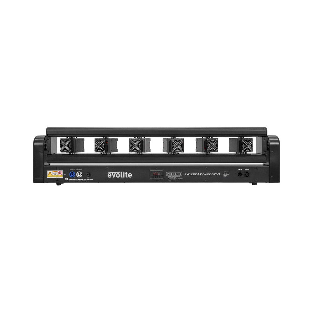 Evolite 6 x 1000 mW RGB laser bar, motorised scanning, TTL, DMX, stand-alone or music modes