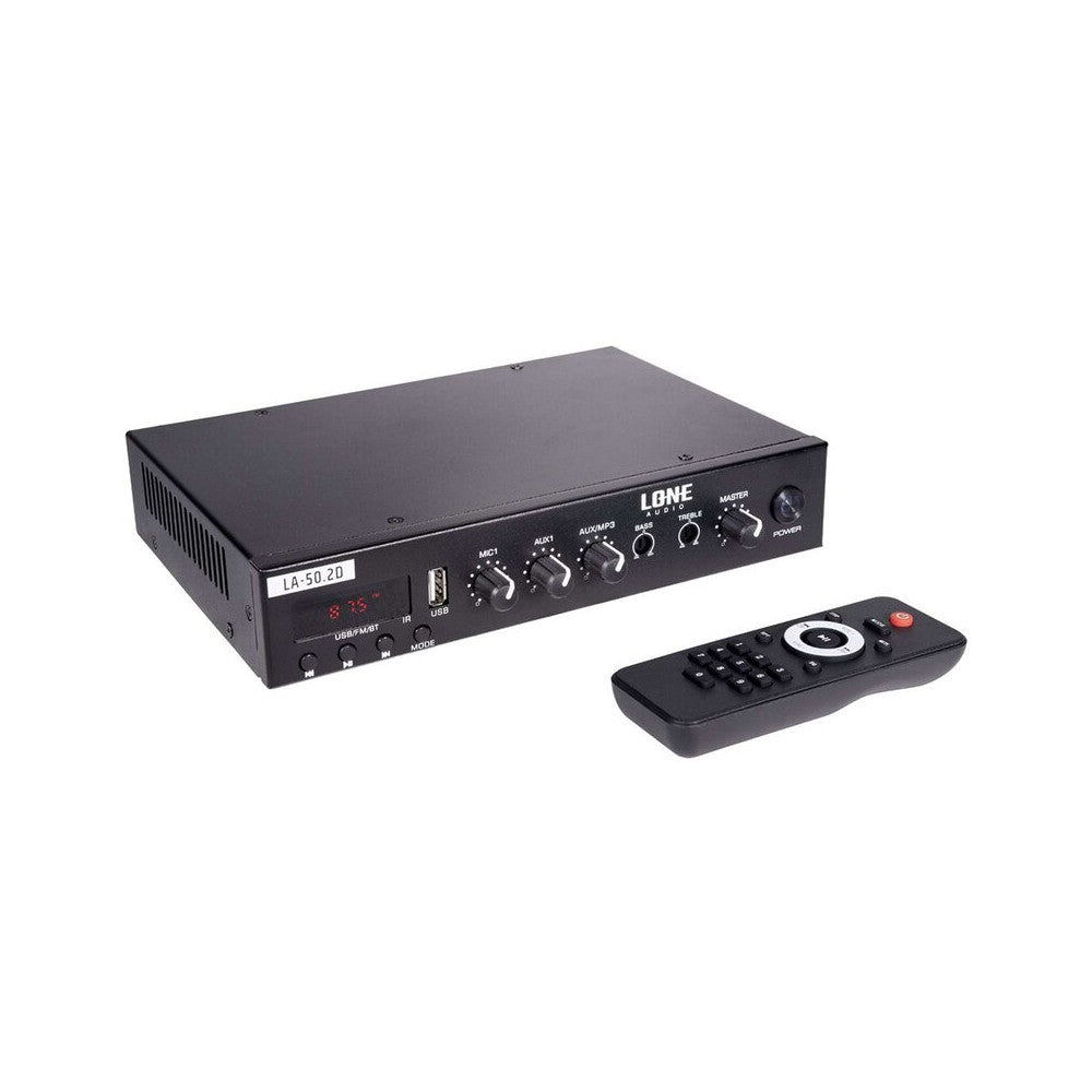 Amplificador mezclador estéreo multimedia LONE AUDIO, 2 x 50 W a 4 ohmios, sintonizador, USB y Bluetooth