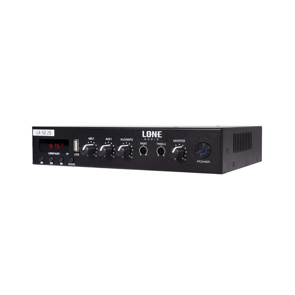 Amplificador mezclador estéreo multimedia LONE AUDIO, 2 x 50 W a 4 ohmios, sintonizador, USB y Bluetooth