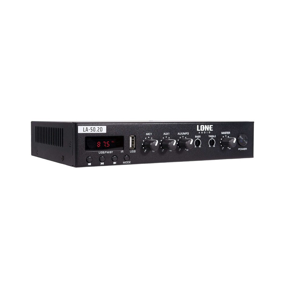 Amplificador mezclador estéreo multimedia LONE AUDIO, 2 x 50 W a 4 ohmios, sintonizador, USB y Bluetooth