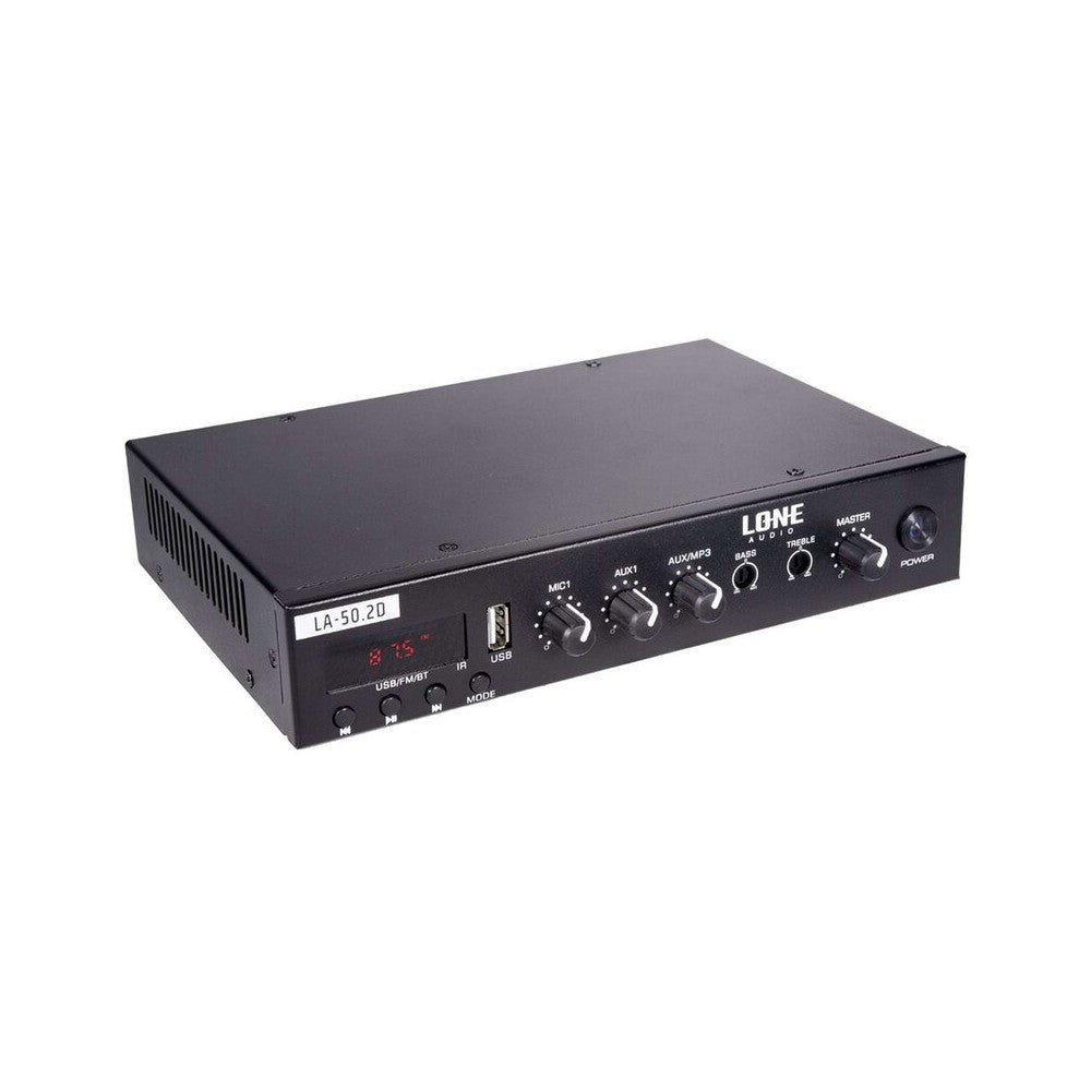 Amplificador mezclador estéreo multimedia LONE AUDIO, 2 x 50 W a 4 ohmios, sintonizador, USB y Bluetooth