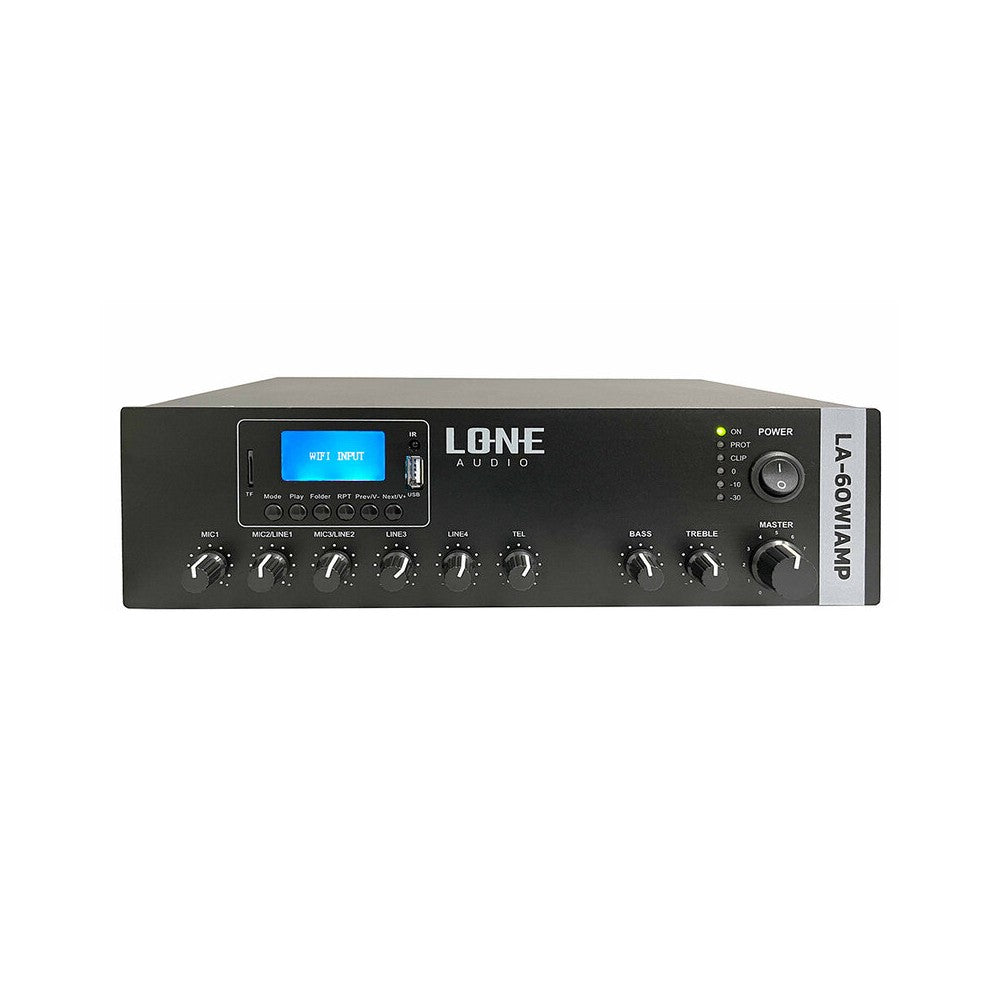 LONE AUDIO 60 W, 70 / 100 V or 4 ohm,  Wi-Fi Internet streaming amplifier with multimedia player