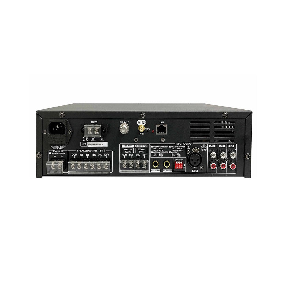LONE AUDIO 60 W, 70/100 V o 4 ohmios, amplificador de transmisión por Internet Wi-Fi con reproductor multimedia