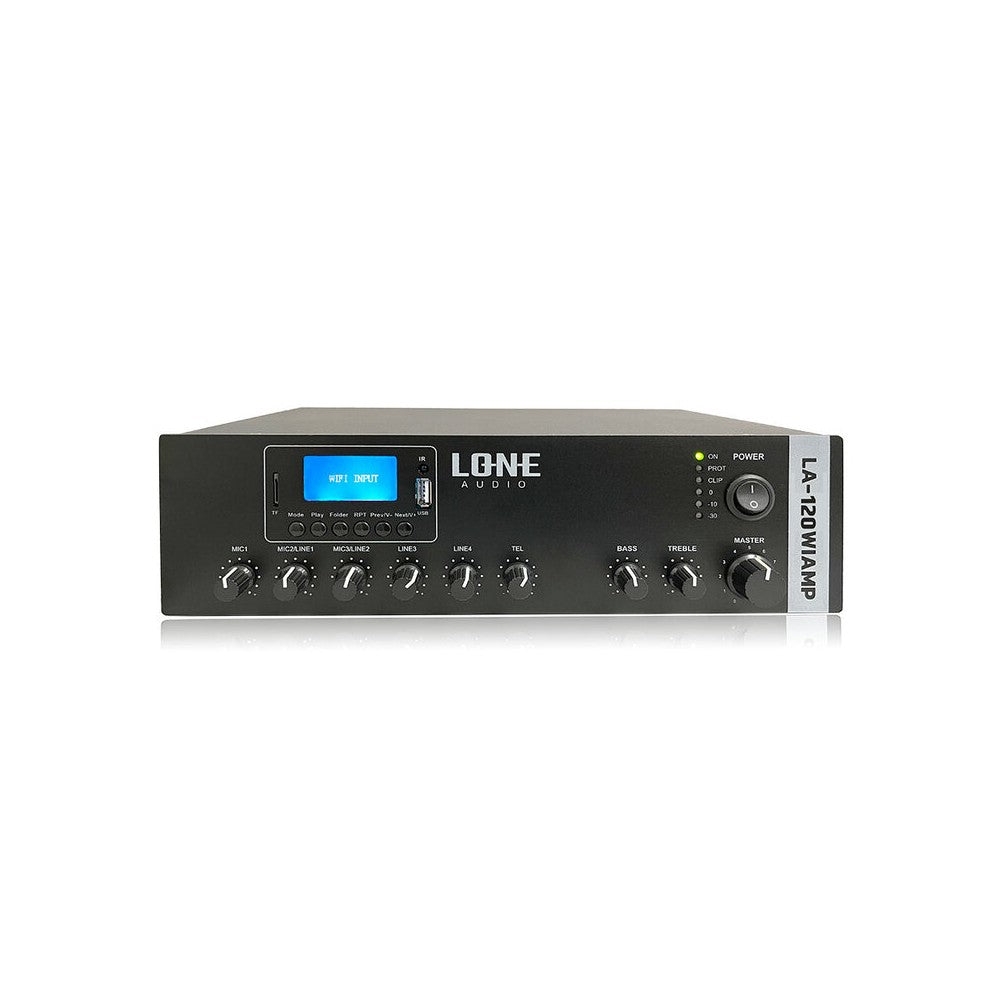 LONE AUDIO 120 W, 70 / 100 V or 4 ohm,  Wi-Fi Internet streaming amplifier with multimedia player
