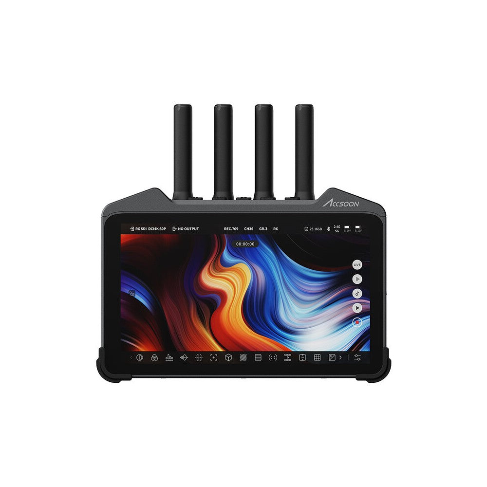 ACCSOON 7" smart monitor with a LCD touchscreen, wireless video transmission and reception, internal video recording, HDMI and S