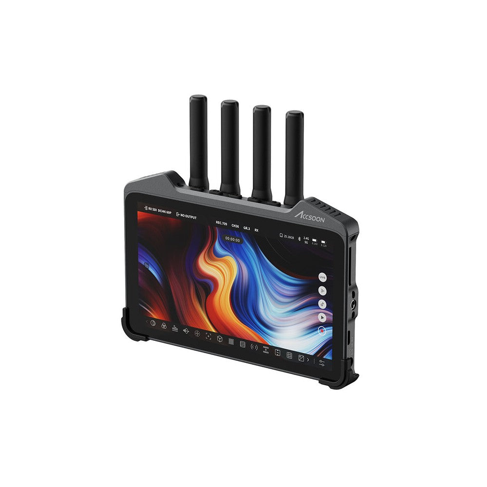 ACCSOON 7" smart monitor with LCD touchscreen, wireless video transmission and reception, internal video recording, HDMI and S