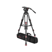 OZEN 100mm fluid head with 2 extending pan bars + 2 stages heavy-duty aluminum tripod with flip-type brake levers, CONTENDER hea