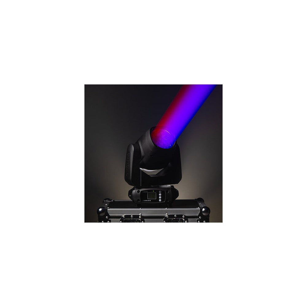 Evolite Set of 2 compact moving heads, Beam type, 100 W white LED (7500 K), 3° beam angle, motorized focus, 12 colors wheel, 14