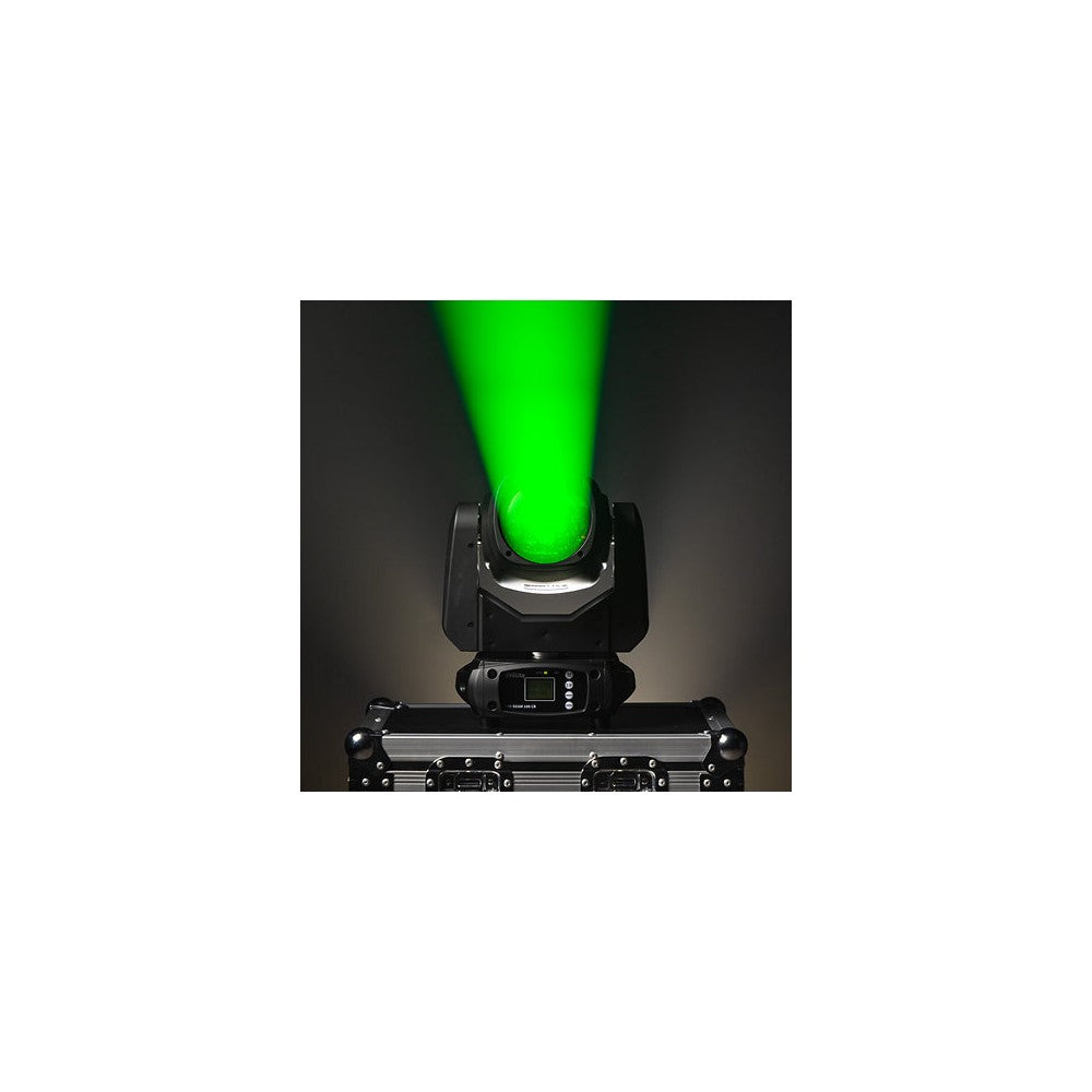 Evolite Set of 2 compact moving heads, Beam type, 100 W white LED (7500 K), 3° beam angle, motorized focus, 12 colors wheel, 14