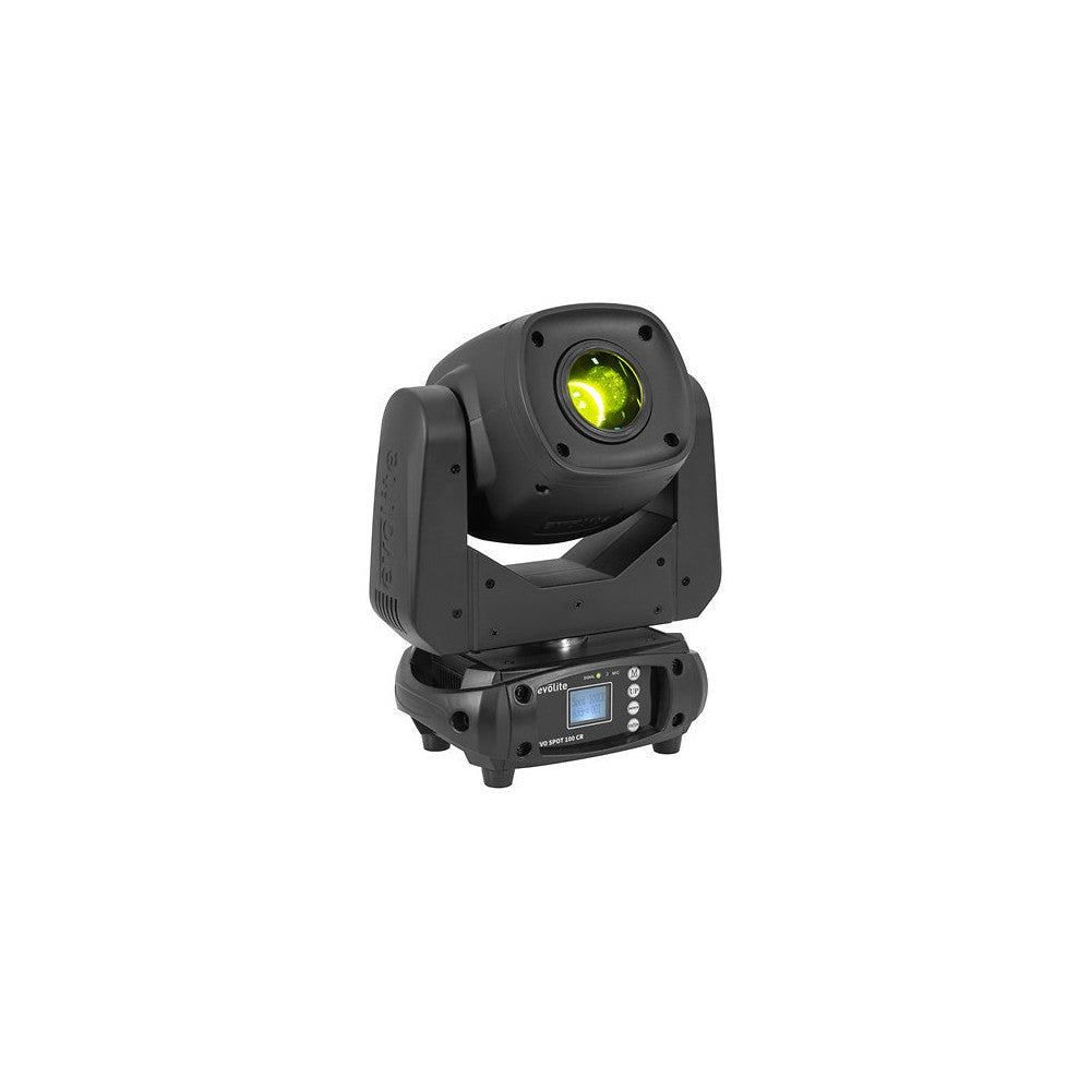 Evolite Set of 2 compact 100 W LED moving heads, 13° beam, motorized focus, rotating gobos, 7-color wheel, 3-facet prism, dual D