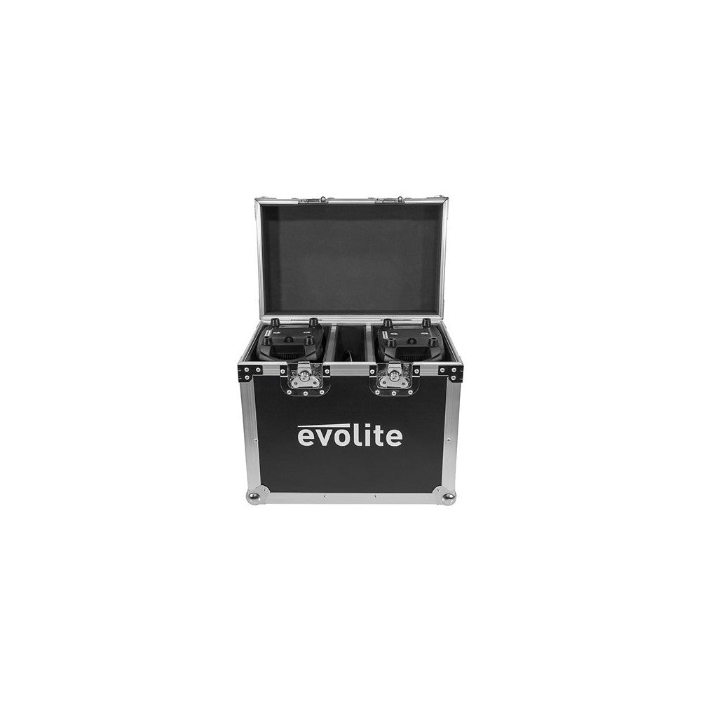 Evolite Set of 2 compact 100 W LED moving heads, 13° beam, motorized focus, rotating gobos, 7-color wheel, 3-facet prism, dual D