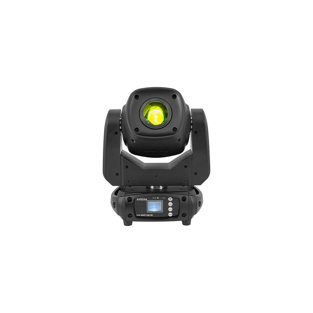 Evolite Set of 2 compact 100 W LED moving heads, 13° beam, motorized focus, rotating gobos, 7-color wheel, 3-facet prism, dual D