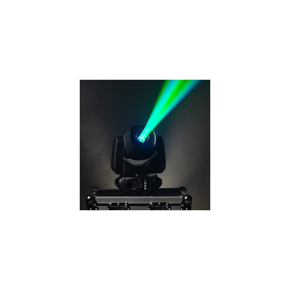 Evolite Set of 2 compact 100 W LED moving heads, 13° beam, motorized focus, rotating gobos, 7-color wheel, 3-facet prism, dual D