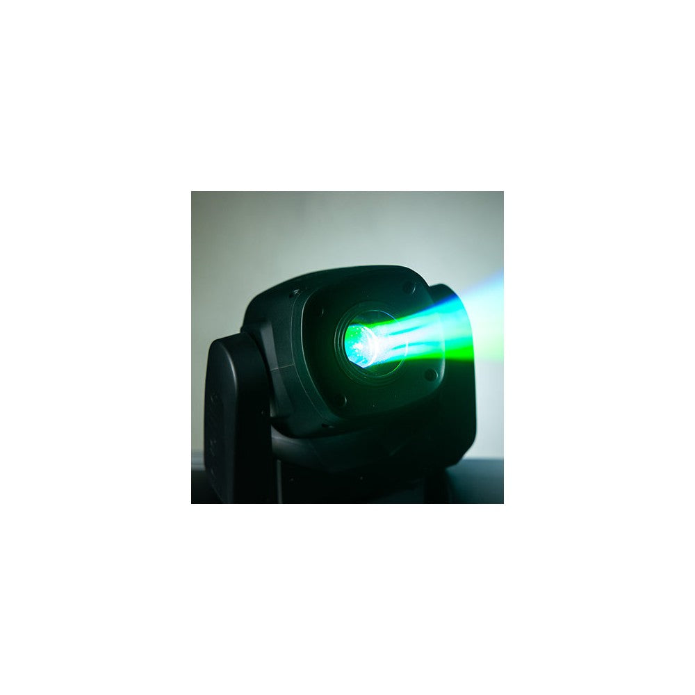 Evolite Set of 2 compact 100 W LED moving heads, 13° beam, motorized focus, rotating gobos, 7-color wheel, 3-facet prism, dual D