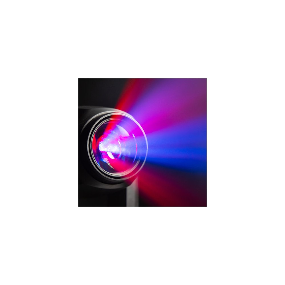 Evolite 350 W hybrid head Beam / Spot / Wash, motorized zoom, fixed / rotating gobos, 3-facet prism, set of 2 + flight case