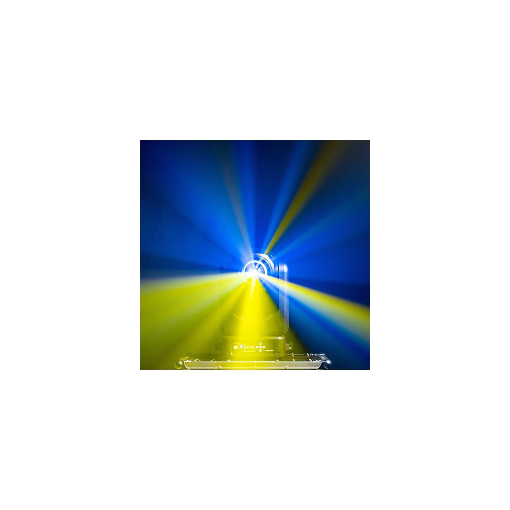 Evolite 350 W hybrid head Beam / Spot / Wash, motorized zoom, fixed / rotating gobos, 3-facet prism, set of 2 + flight case