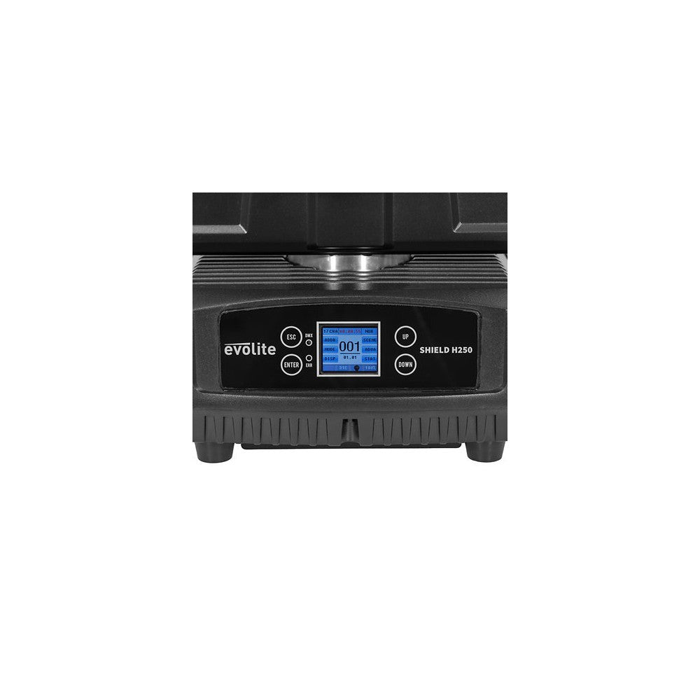Evolite 250 W floodlight, 4° - 40° zoom, fixed / rotating Gobos, IP65, DMX / auto / sound control
