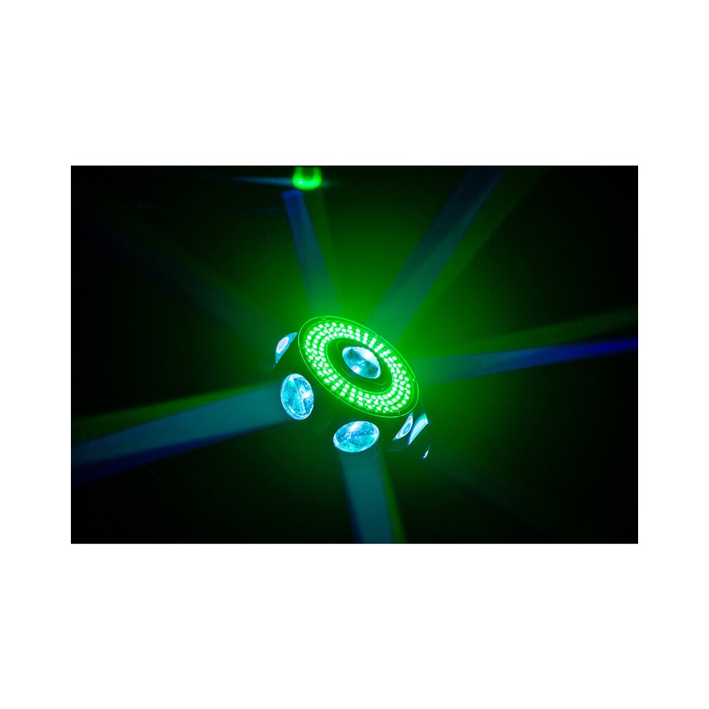JB Systems Compact 4-in-1 light effect, 3  x 50 mW RGB lasers, 3 x 10 W orange strobes, 28 x 3 W RGBW LEDs and 108 x RGB 3-in-1