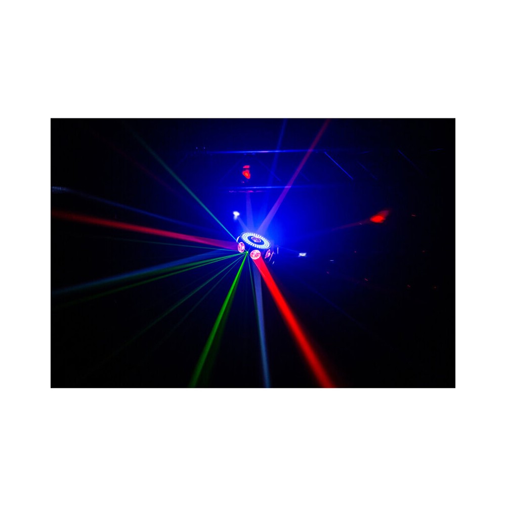 JB Systems Compact 4-in-1 light effect, 3  x 50 mW RGB lasers, 3 x 10 W orange strobes, 28 x 3 W RGBW LEDs and 108 x RGB 3-in-1