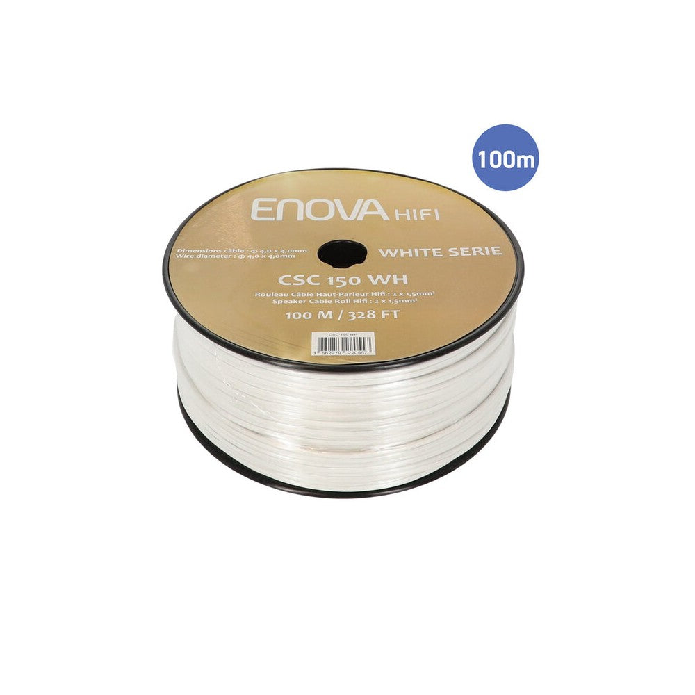 Enova Hifi Reel of Hi-Fi loudspeaker cable, 2 x 1.5 mm2, 100 m, white