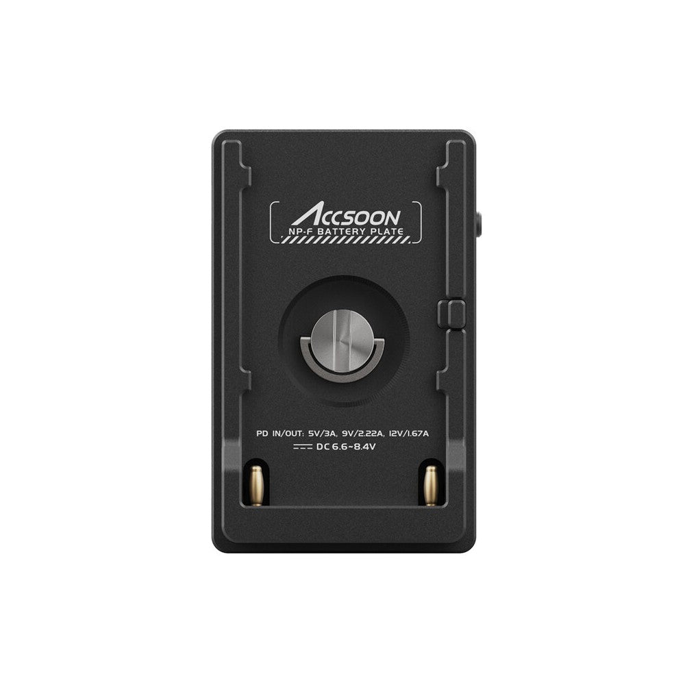 ACCSOON NP-F battery plate, PD 20 W fast charging, USB-C / USB-A / DC outputs, battery level indicator, circuit protection, comp