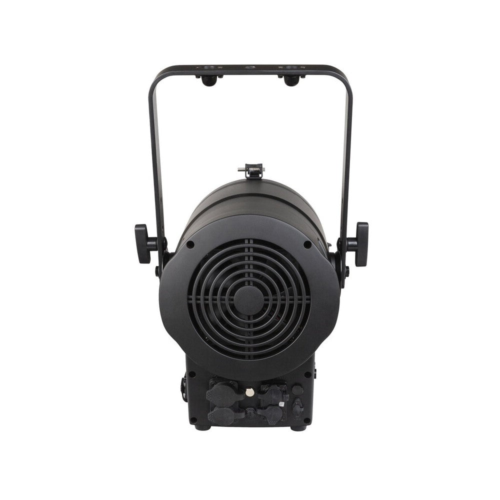 Briteq Full color IP65 LED fresnel spotlight with a 2 kW halogen equivalent output, motorized zoom, high CRI white presets
