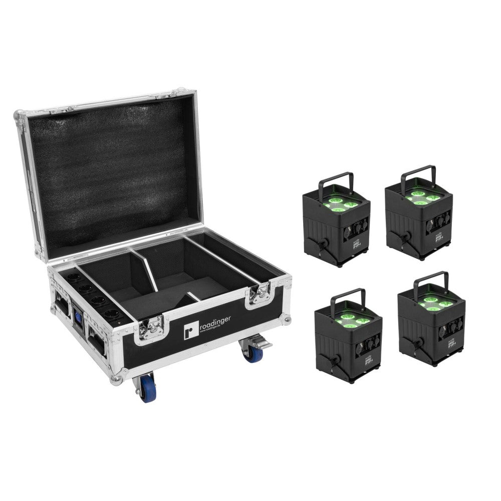 EUROLITE Set 4x AKKU IP UP-4 QCL Spot QuickDMX MK2 + Flightcase with wheels and charging function