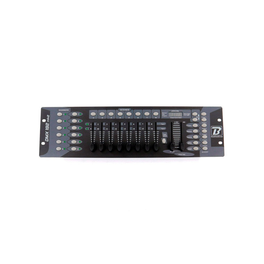 BoomTone DJ 192 channels DMX controller for lighting effects, 23 banks of 8 scenes, 12 fixtures