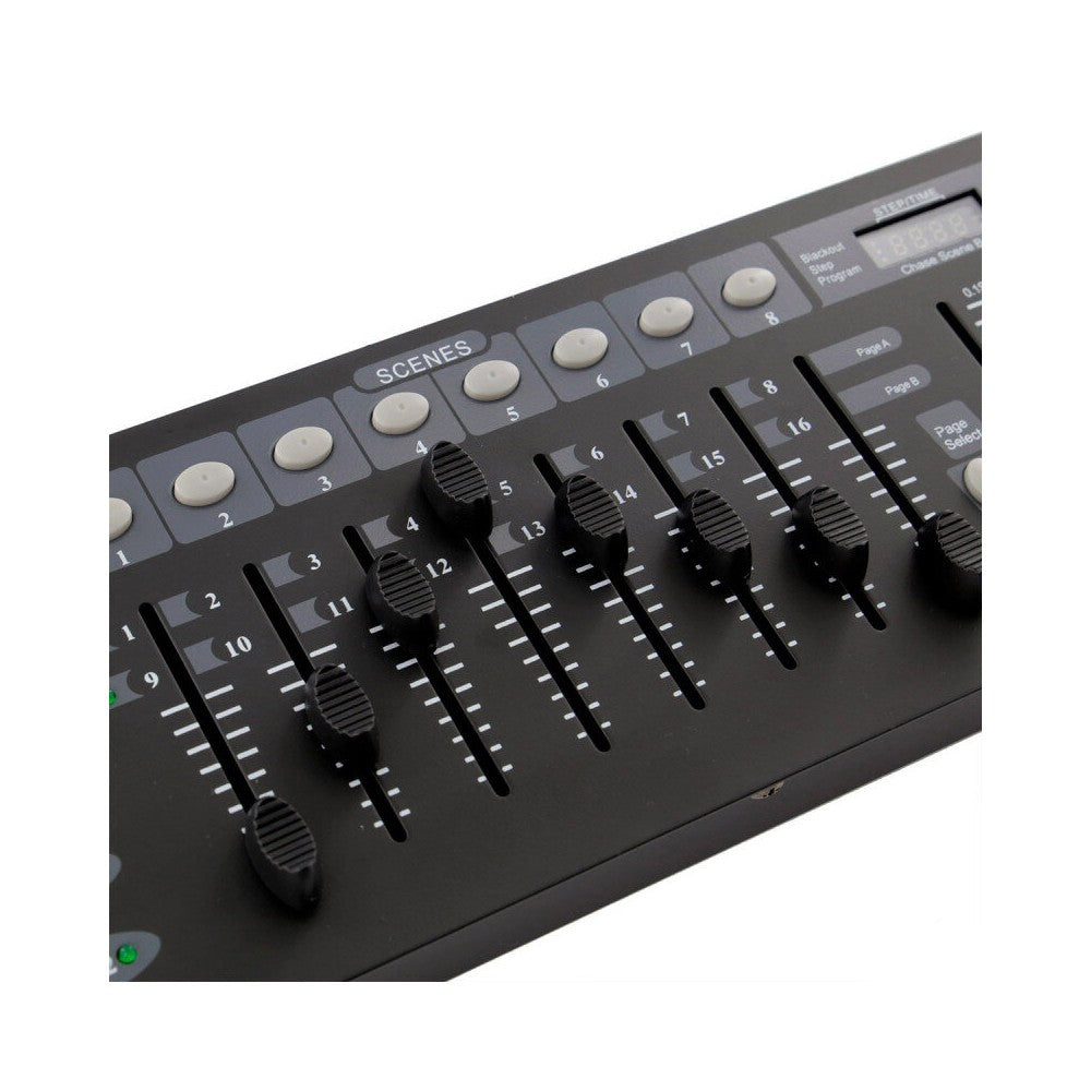BoomTone DJ 192 channels DMX controller for lighting effects, 23 banks of 8 scenes, 12 fixtures