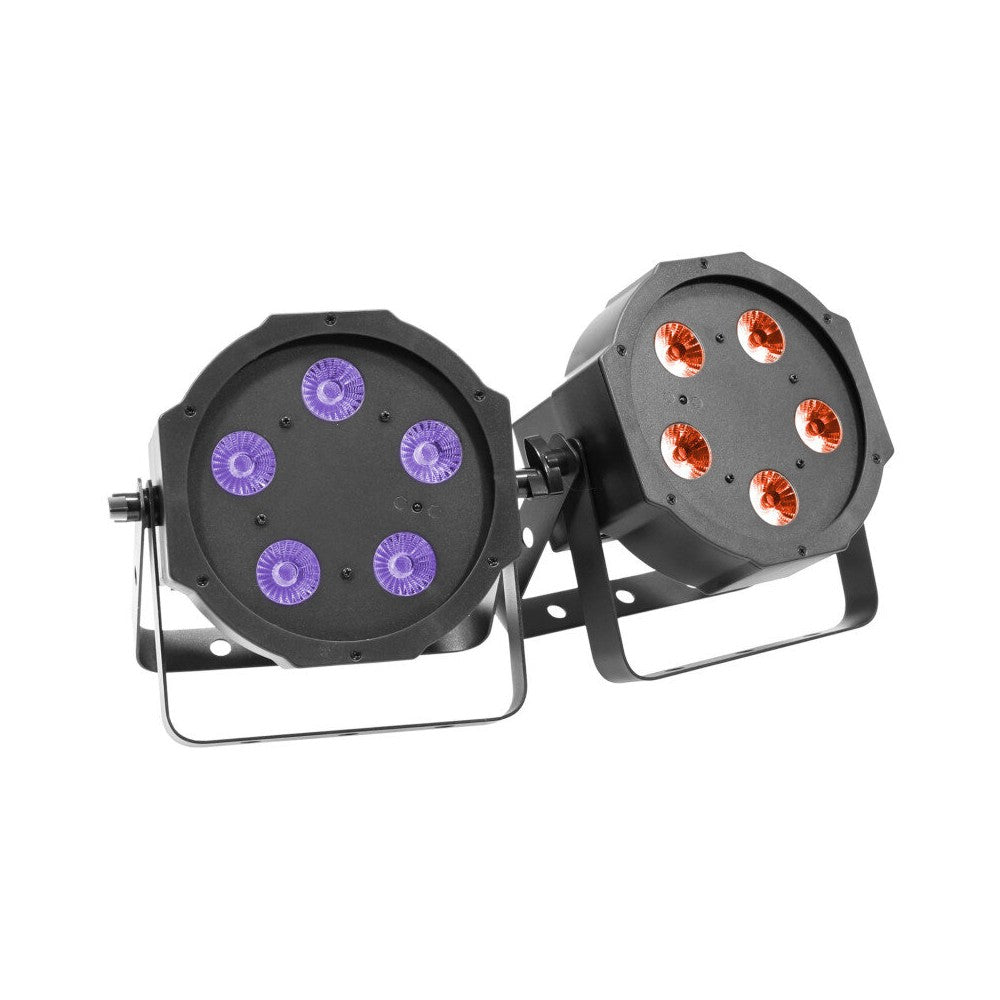 BoomTone DJ Set of 2 Flat LED Spotlights 5 x 5W 4-in-1 with Carrying Bag