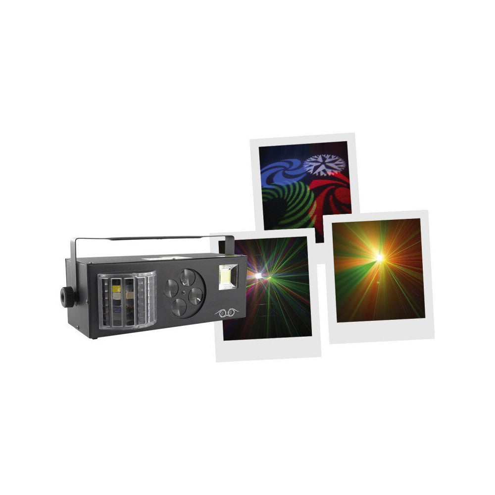 BoomTone DJ 4-in-1 light show with a multitude of effects: laser, Strobo, animated Gobos, Derby