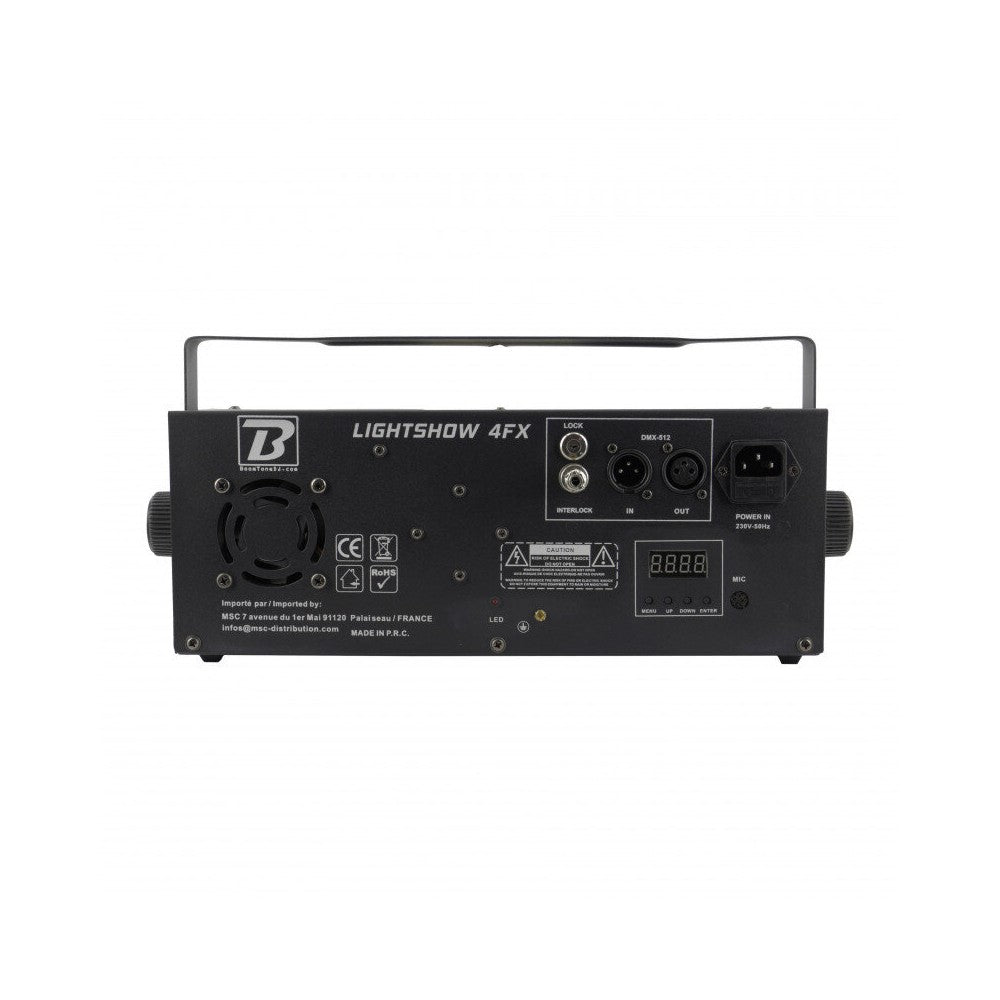BoomTone DJ 4-in-1 light show with a multitude of effects: laser, strobe, animated gobos, Derby