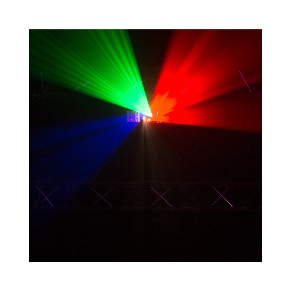 BoomTone DJ 4-in-1 light show with a multitude of effects: laser, strobe, animated gobos, Derby