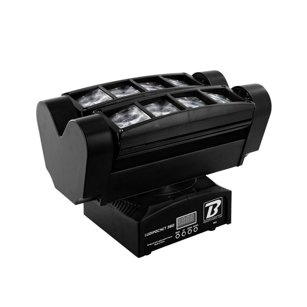 BoomTone DJ 8 CREE 10 W RGBW 4-in-1 LEDs beam effect light show with 2 x 4 lenses, 360° rotation