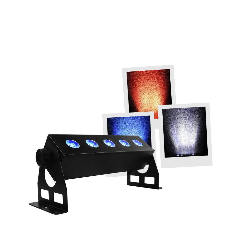 BoomTone DJ 5 x RGBW 4-in-1 8 W ultra-compact black LED bar. Remote control included.