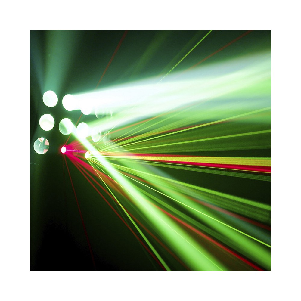 BoomTone DJ Efecto LED 4 en 1: haces de colores, láser rojo y verde, animación de fiesta y estroboscopio