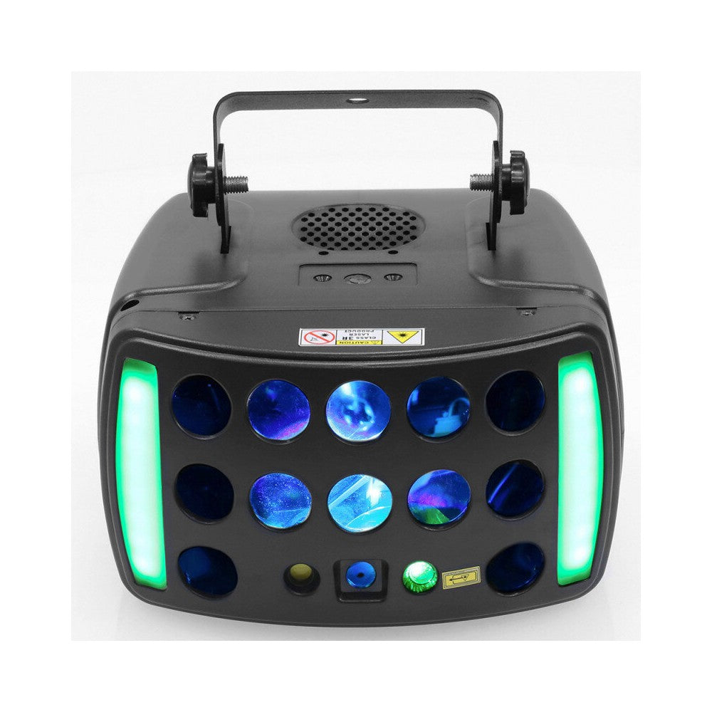 BoomTone DJ Efecto LED 4 en 1: haces de colores, láser rojo y verde, animación de fiesta y estroboscopio