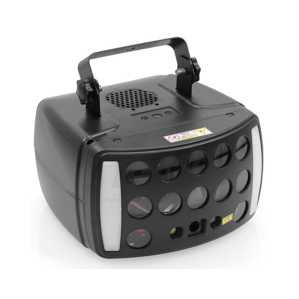 BoomTone DJ Efecto LED 4 en 1: haces de colores, láser rojo y verde, animación de fiesta y estroboscopio