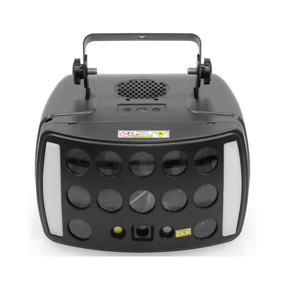 BoomTone DJ Efecto LED 4 en 1: haces de colores, láser rojo y verde, animación de fiesta y estroboscopio