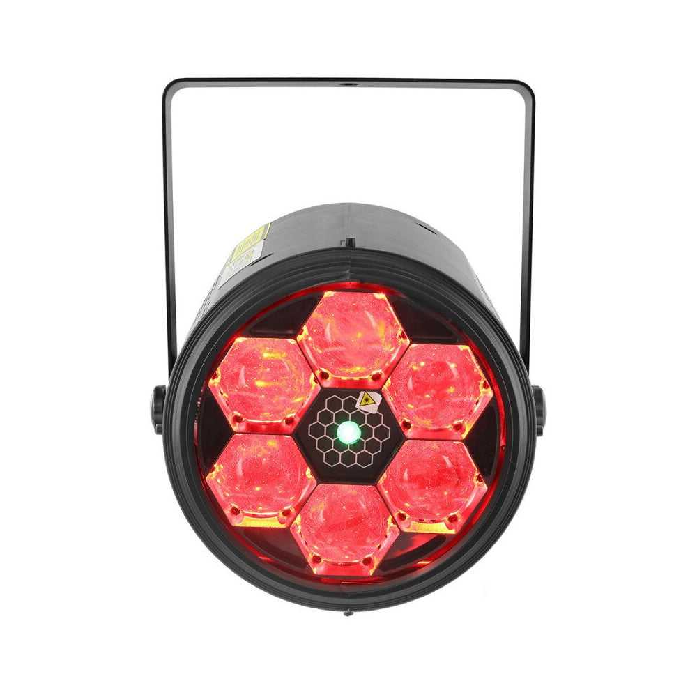Efecto LED BoomTone DJ 2 en 1, efecto giratorio Honeycomb y efecto láser multipunto verde.
