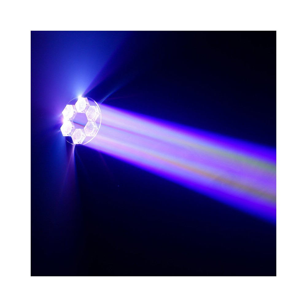Efecto LED BoomTone DJ 2 en 1, efecto giratorio Honeycomb y efecto láser multipunto verde.