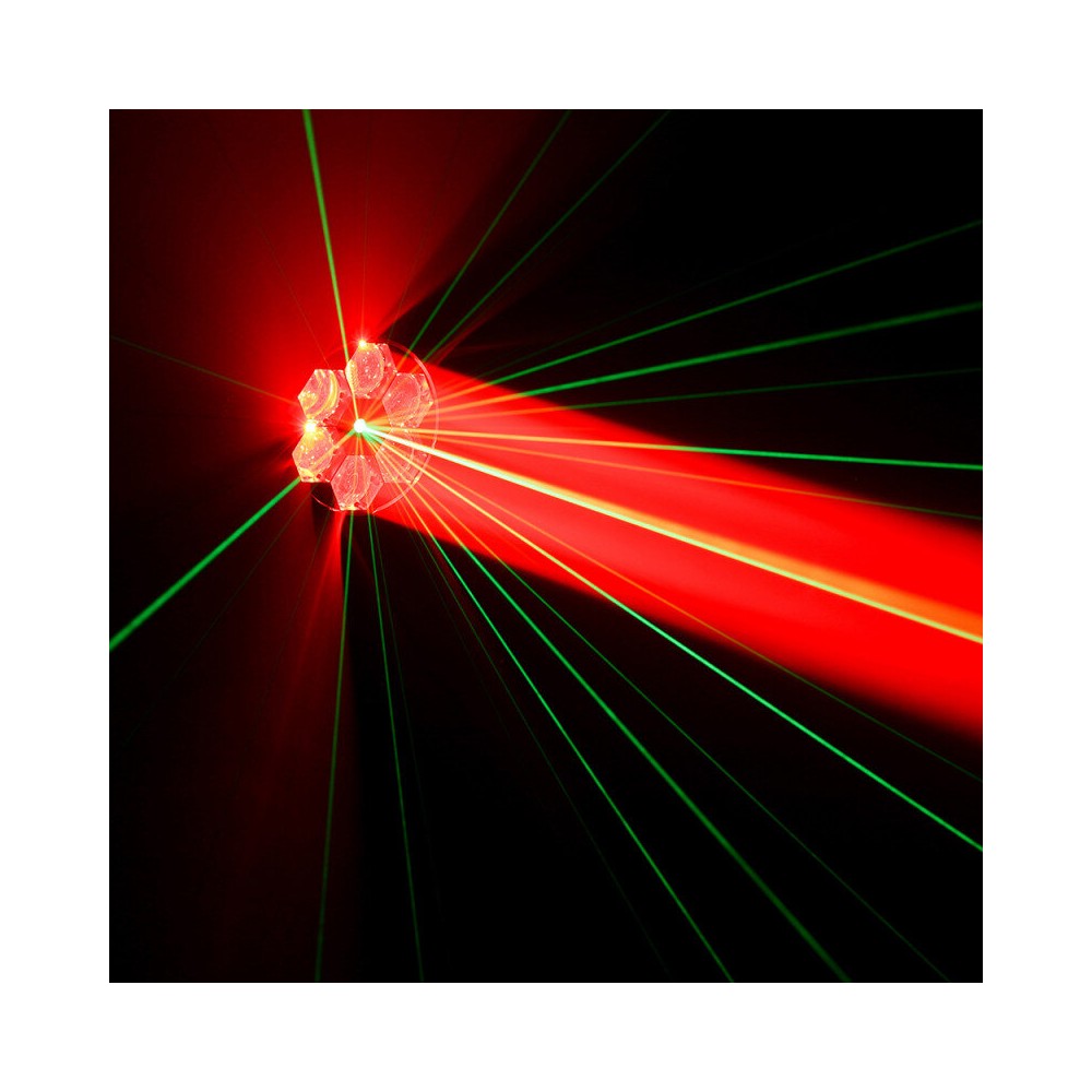 Efecto LED BoomTone DJ 2 en 1, efecto giratorio Honeycomb y efecto láser multipunto verde.