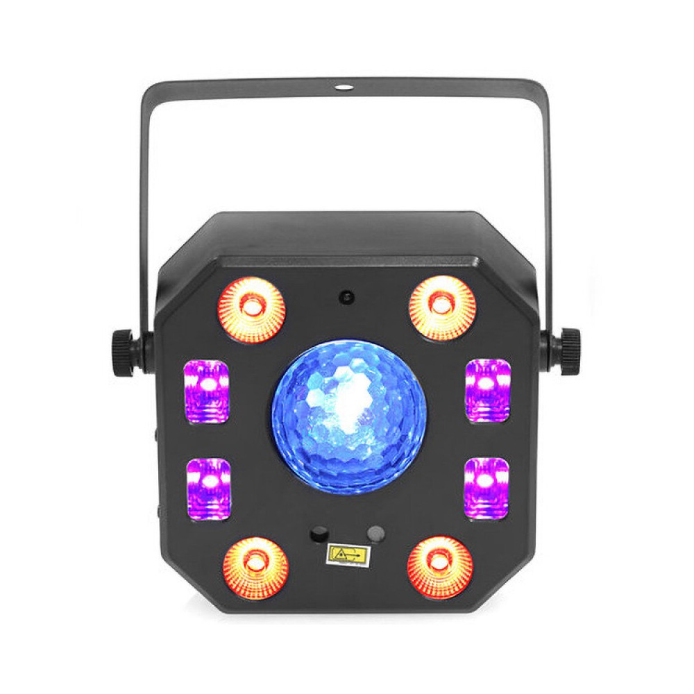 BoomTone DJ 5-in-1 light show: strobe, crystal ball, UV, laser and LED wash, 18 DMX channels,  remote control